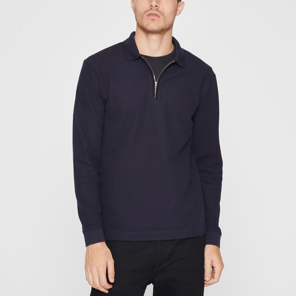 Long Sleeve Tipped Polo - New With Tags - NEVER WORN - Navy